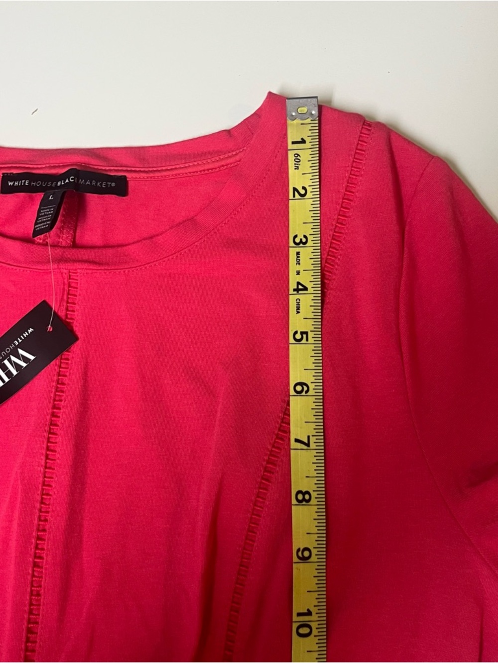 White House Black Market Top Short Sleeves Seam Details Bright Pink Womens Large - Picture 7 of 10